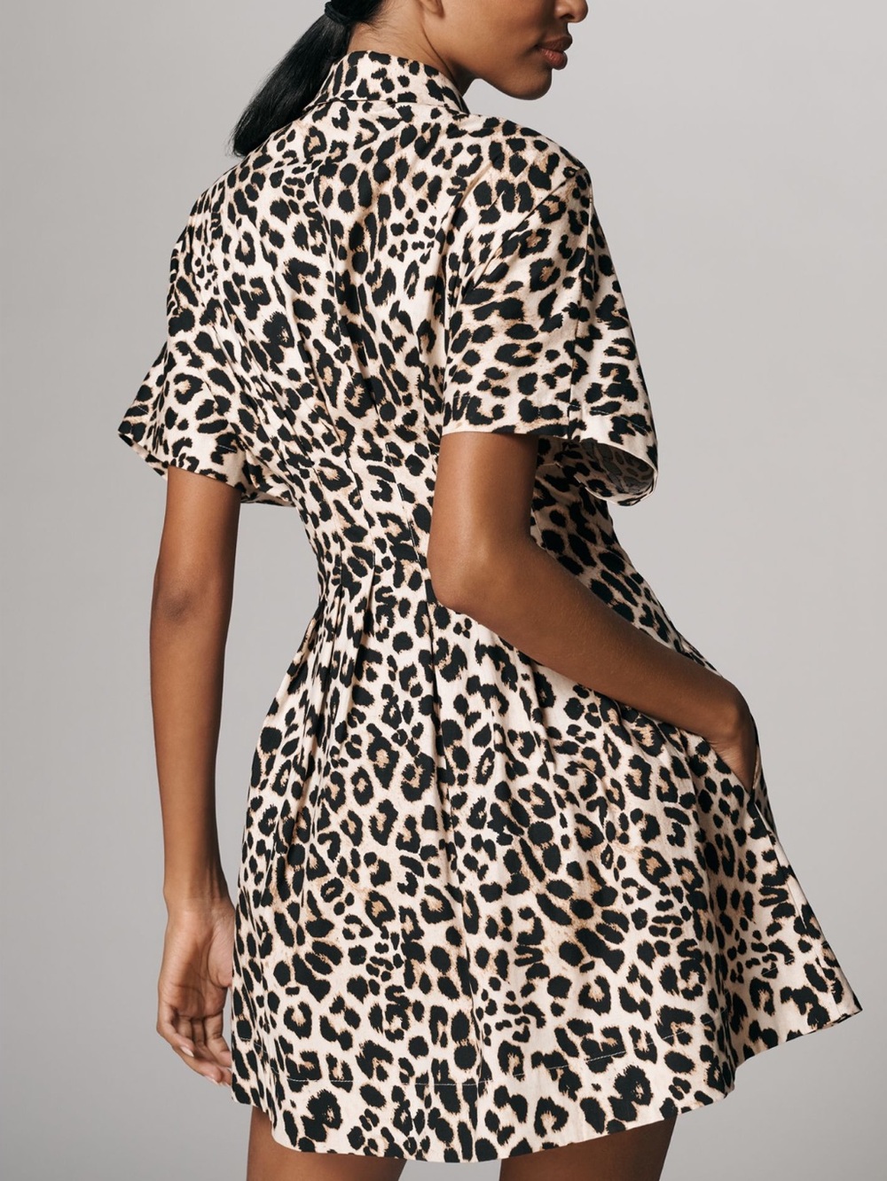Exquise Tobie Pleated Mini Shirt Dress Button Front Collared New XL Animal